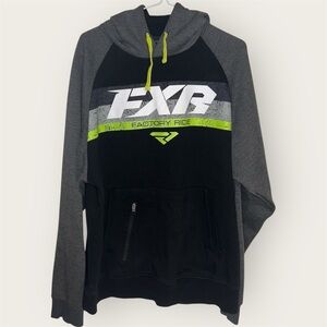 FXR Factory Ride Pullover Hoodie Black, Gray & Lime Kangaroo Zip Pocket -Size XL
